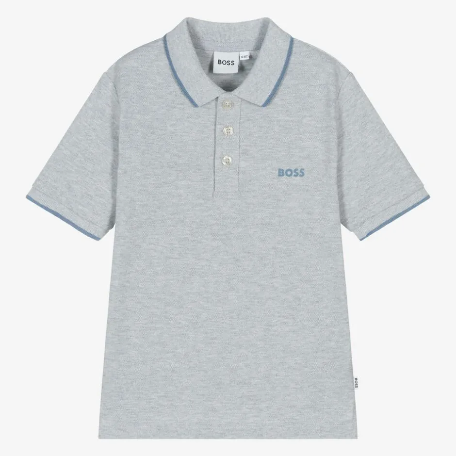 BOSS Boys Grey Cotton Polo Shirt