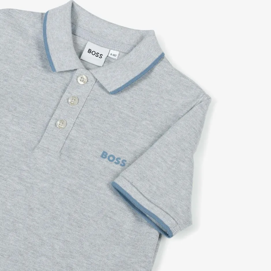 BOSS Boys Grey Cotton Polo Shirt