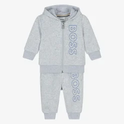 BOSS Boys Grey Marl Cotton Tracksuit Discount