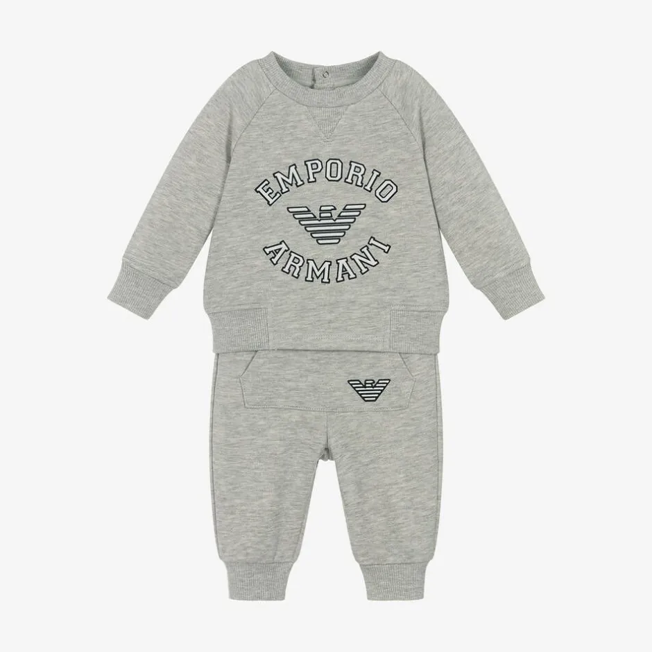 Emporio Armani Boys Grey Marl Cotton Tracksuit Clearance