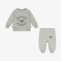 Emporio Armani Boys Grey Marl Cotton Tracksuit Clearance