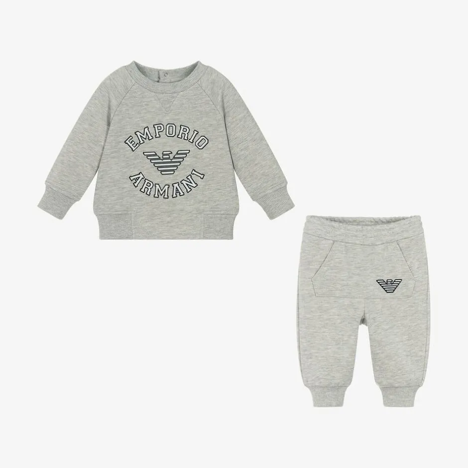 Emporio Armani Boys Grey Marl Cotton Tracksuit Clearance