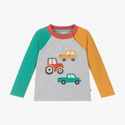Frugi Boys Grey Organic Cotton Tractor Top New