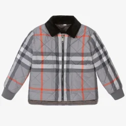 Burberry Boys Grey Oversized Check Quilted Jacket Hot