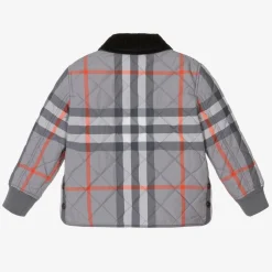 Burberry Boys Grey Oversized Check Quilted Jacket Hot