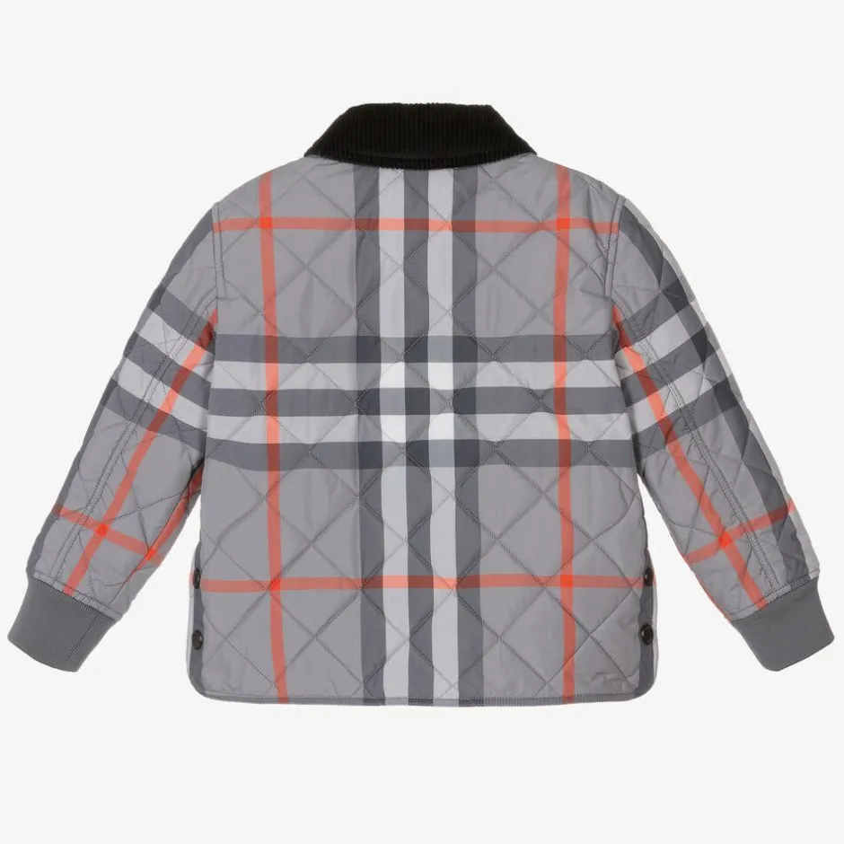 Burberry Boys Grey Oversized Check Quilted Jacket Hot