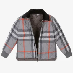 Burberry Boys Grey Oversized Check Quilted Jacket Hot