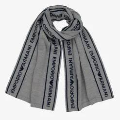 Emporio Armani Boys Grey Wool Knit Scarf Clearance