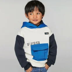 Mayoral Boys Ivory & Blue Colourblock Hoodie Outlet