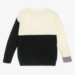 Il Gufo Boys Ivory & Blue Cotton Knit Sweater Clearance