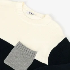 Il Gufo Boys Ivory & Blue Cotton Knit Sweater Clearance