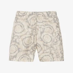Versace Boys Ivory & Grey Silk Barocco Shorts Hot