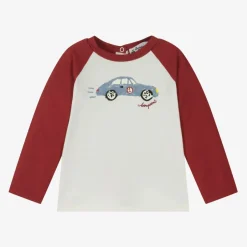 Bonpoint Boys Ivory & Red Cotton Car Print Top Clearance