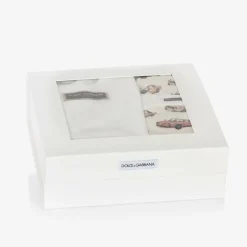 Dolce amp; Gabbana Boys Ivory Cotton Cars Babysuit Gift Set Clearance