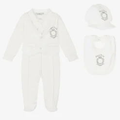 Beau KiD Boys Ivory Cotton Crest Babysuit Set Outlet