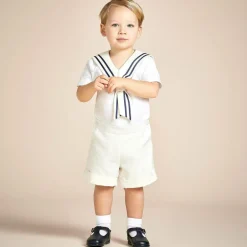 Beatrice amp; George Boys Ivory Cotton Sailor Buster Suit Sale