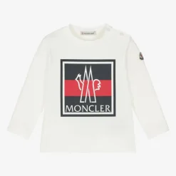 Moncler Enfant Boys Ivory Cotton Tricolour Logo Top Best