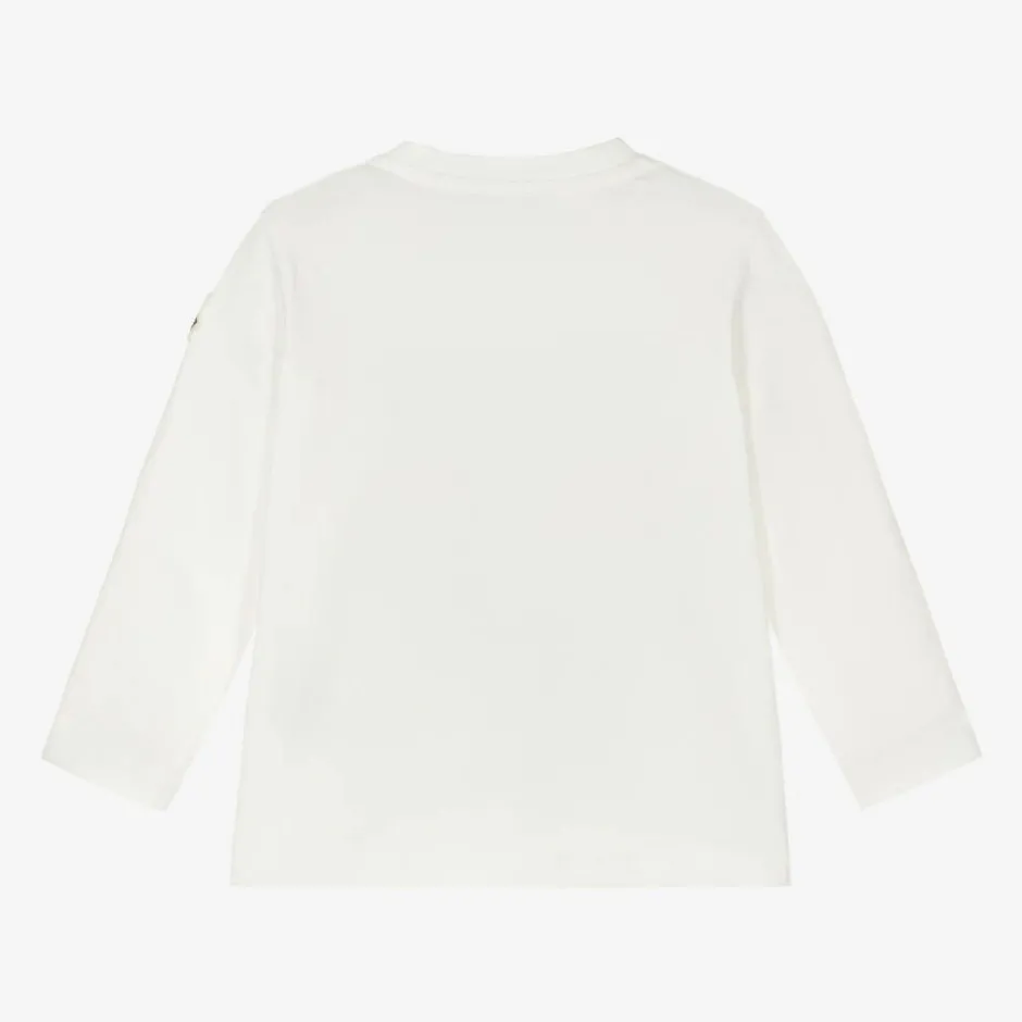 Moncler Enfant Boys Ivory Cotton Tricolour Logo Top Best