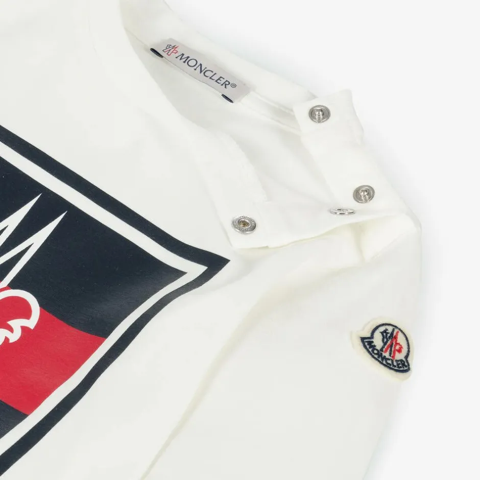 Moncler Enfant Boys Ivory Cotton Tricolour Logo Top Best