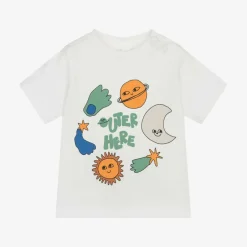 Stella McCartney Kids Boys Ivory Organic Cotton Slogan T-Shirt New