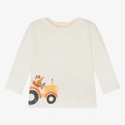 Carrément Beau Boys Ivory Tractor Print Organic Cotton Top Outlet