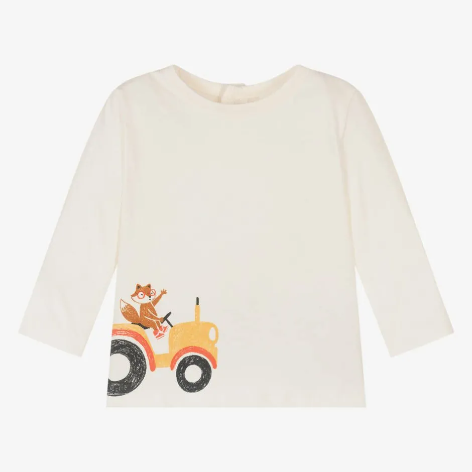 Carrément Beau Boys Ivory Tractor Print Organic Cotton Top Outlet