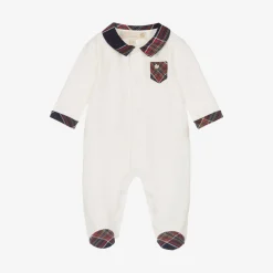 Pureté Du... Bébé Boys Ivory Velour Babygrow Clearance