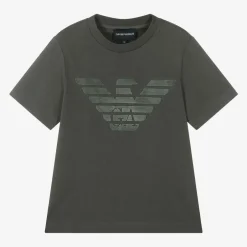 Emporio Armani Boys Khaki Green Cotton Eagle T-Shirt