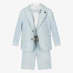 Beau KiD Boys Light Blue Stripe Cotton Shorts Suit Clearance