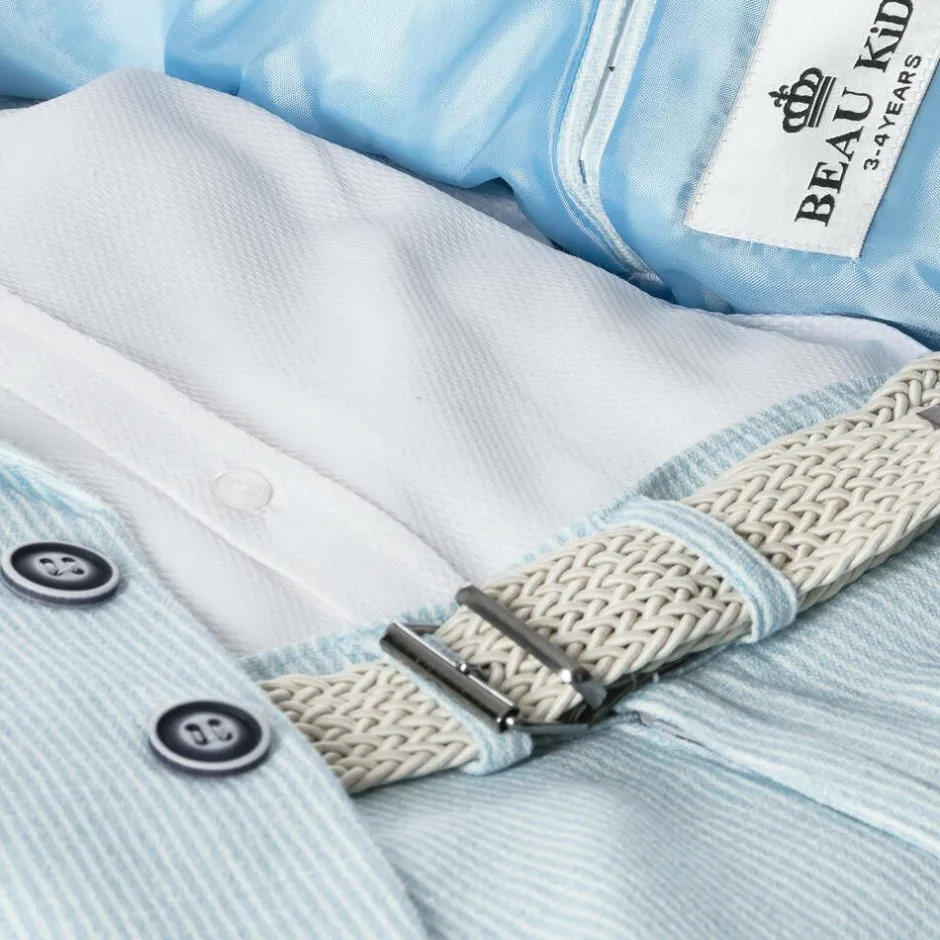 Beau KiD Boys Light Blue Stripe Cotton Shorts Suit Clearance