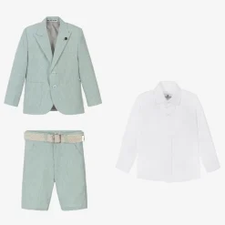 Beau KiD Boys Mint Blue Cotton Stripe Shorts Suit Clearance
