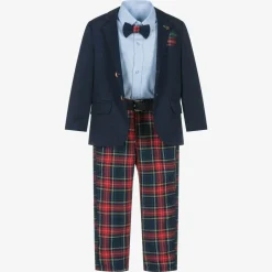 Beau KiD Boys Navy Blue & Red Tartan Suit Online
