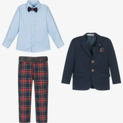 Beau KiD Boys Navy Blue & Red Tartan Suit Online