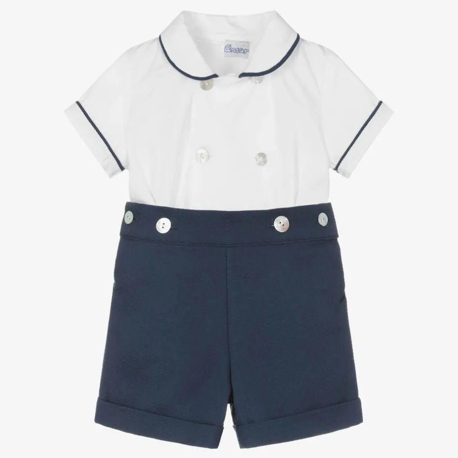 Ancar Boys Navy Blue & White Cotton Buster Suit Clearance