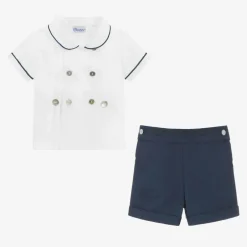 Ancar Boys Navy Blue & White Cotton Buster Suit Clearance