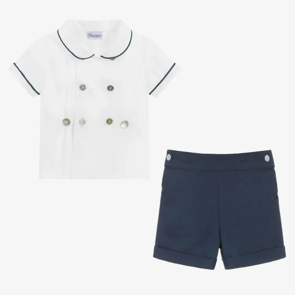 Ancar Boys Navy Blue & White Cotton Buster Suit Clearance
