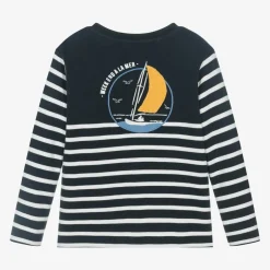 Week-end à la mer Boys Navy Blue & White Striped Cotton Top Clearance