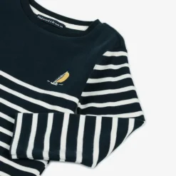 Week-end à la mer Boys Navy Blue & White Striped Cotton Top Clearance