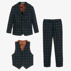 Romano Boys Navy Blue Check Suit Sale