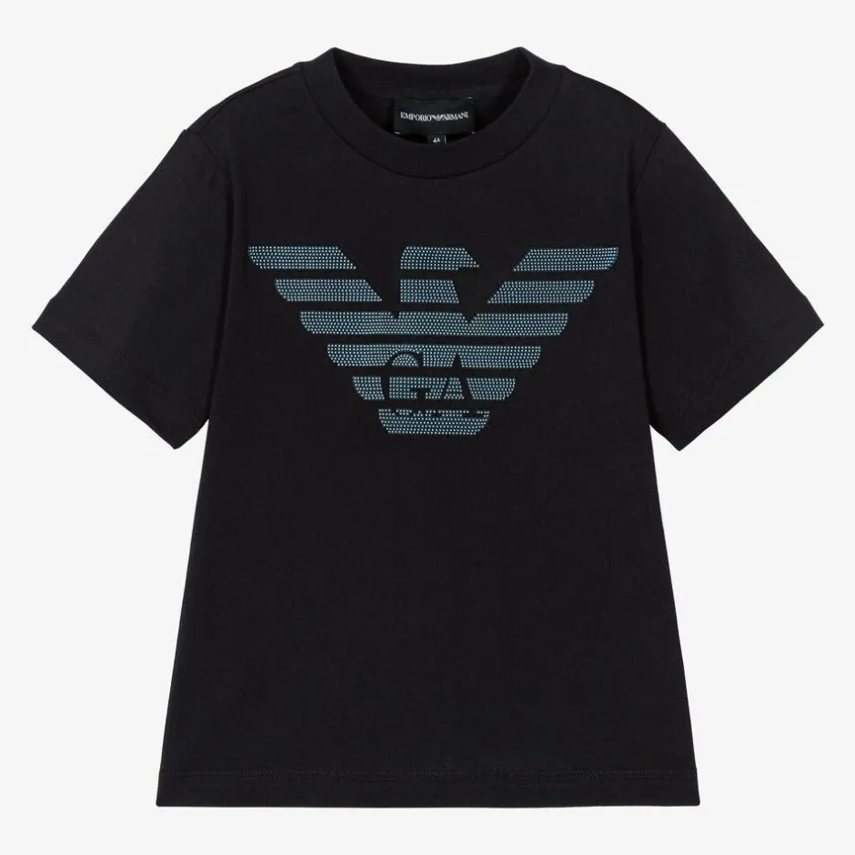 Emporio Armani Boys Navy Blue Cotton Eagle T-Shirt Clearance