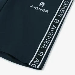 AIGNER Boys Navy Blue Cotton Logo Tape Shorts Discount
