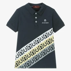 AIGNER Boys Navy Blue Cotton Polo Shirt New