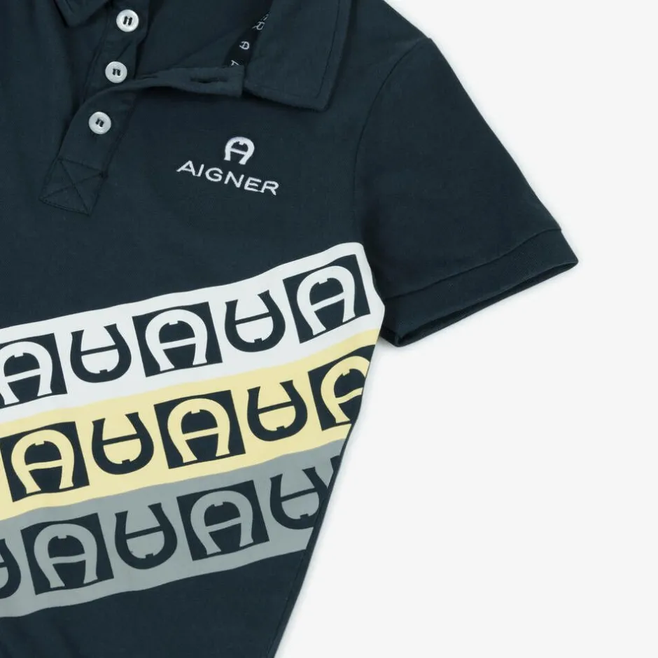 AIGNER Boys Navy Blue Cotton Polo Shirt New