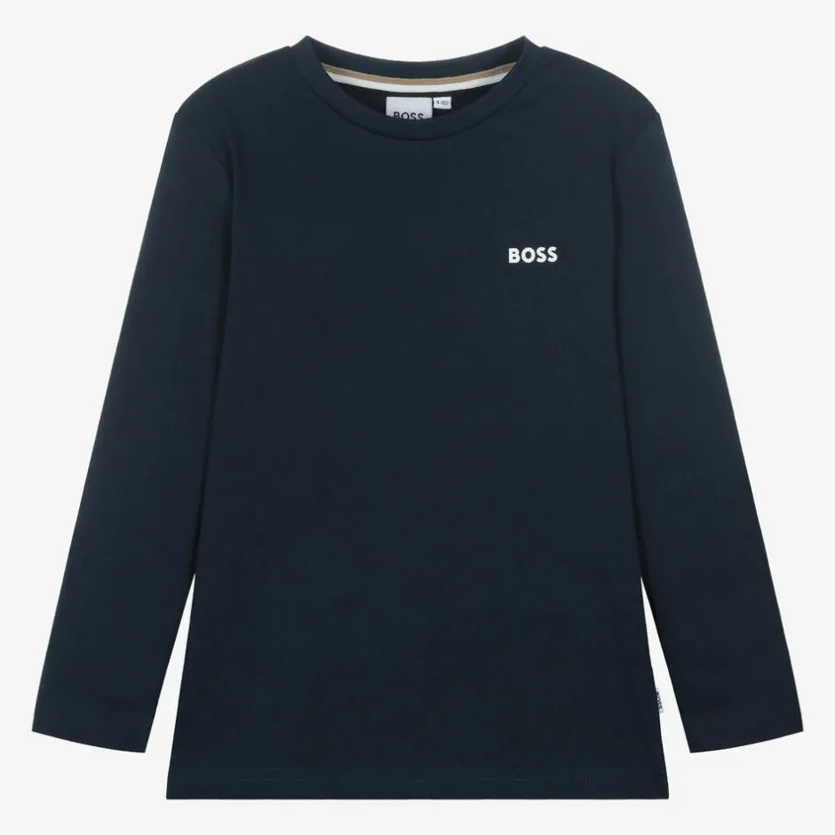 BOSS Boys Navy Blue Cotton Top Outlet