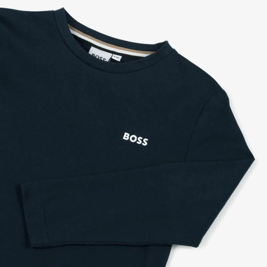 BOSS Boys Navy Blue Cotton Top Outlet