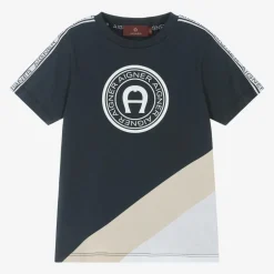 AIGNER Boys Navy Blue Cotton T-Shirt Outlet