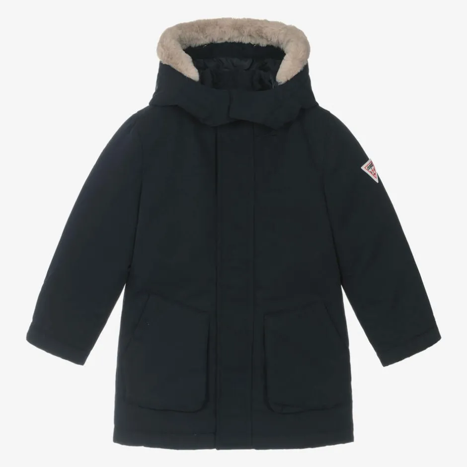Guess Boys Navy Blue Down-Filled Parka Coat Sale