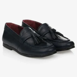 Romano Boys Navy Blue Faux Leather Loafers Outlet