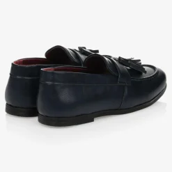 Romano Boys Navy Blue Faux Leather Loafers Outlet