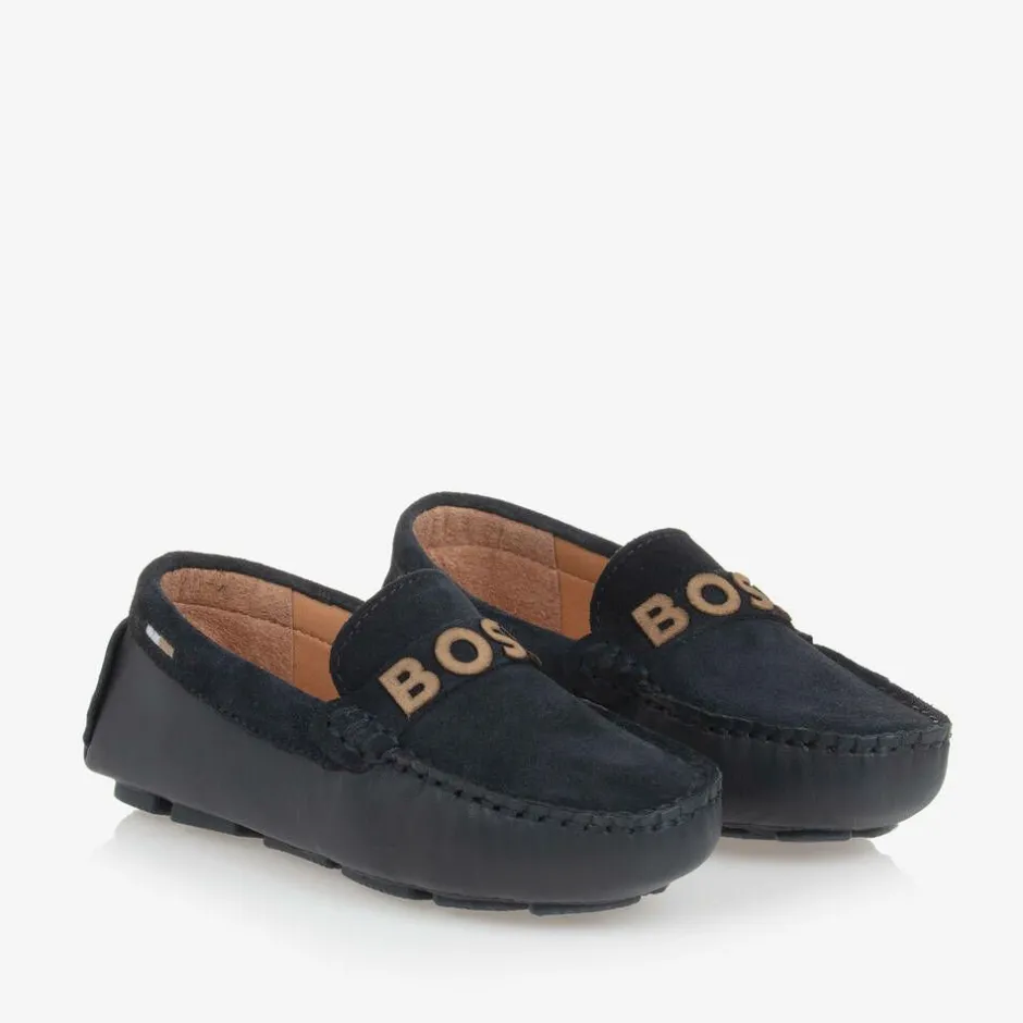 BOSS Boys Navy Blue Leather Moccasins Best
